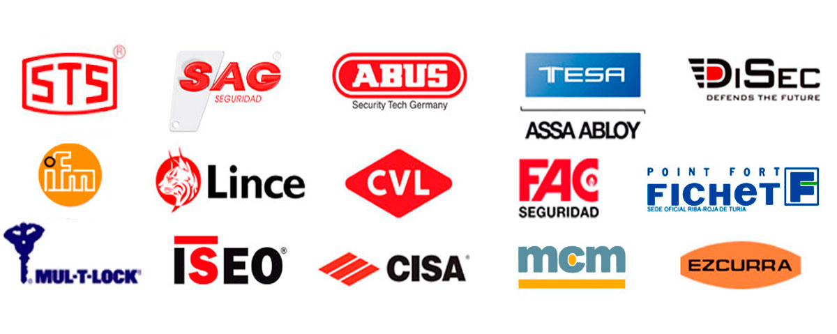 Marcas de cerraduras: STS, SAG, ABUS, TESA, DiSec, IFM, Lince, CVL, FAC, Fichet, Mul-T-Lock, ISEO, CISA, MCM, Ezcurra